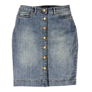 Banana Republic Button Down Pencil Jean Skirt Women Sz 0 Light Blue Denim Preppy